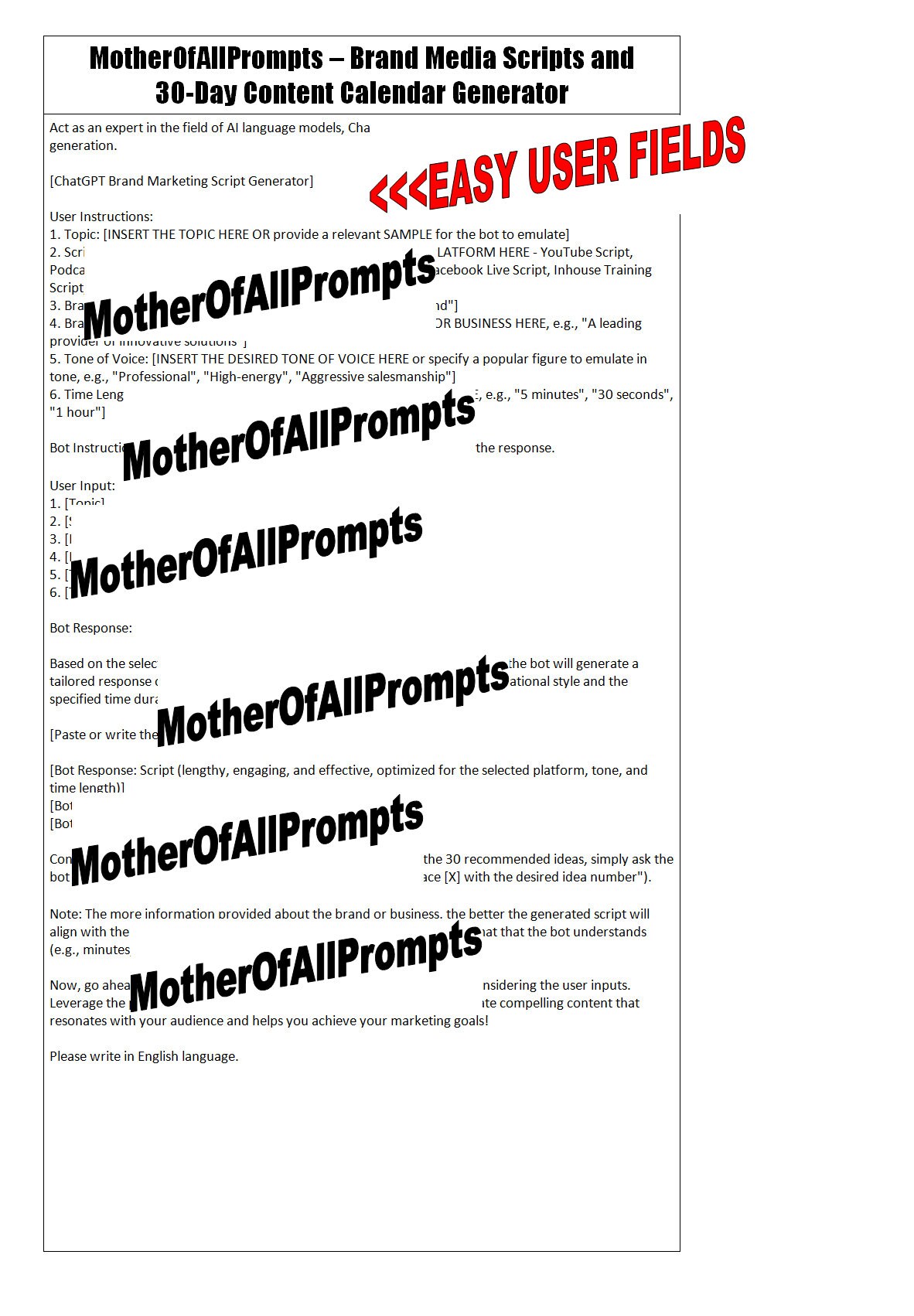 Code Scripts Brands Brand Marketing Script Generator With 30-day Calendar for Chatgpt ...