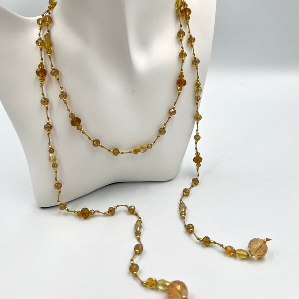 Gold & Silver Crystal Handknotted Lariat Necklace