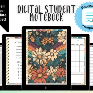 Portrait Digital Student Notebook, Cornell Notes, 5 Subject Digital Notebook for GoodNotes & Note-taking Apps, Digital Notes Templates