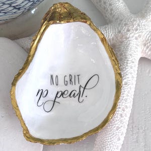 Decoupage Oyster Shell Ring Dish: No Grit No Pearl Coastal Beach Decor