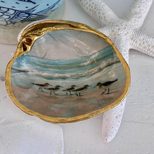 Sandpipers Clam Shell Ring and Jewelry Trinket Dish, Sea Shell Decor, Beach Wedding, Hostess Gift, Coastal Décor, Gift for Wife, Girlfriend