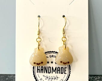 Smiley Dumpling Earrings: Handmade Polymer Clay Food Jewelry