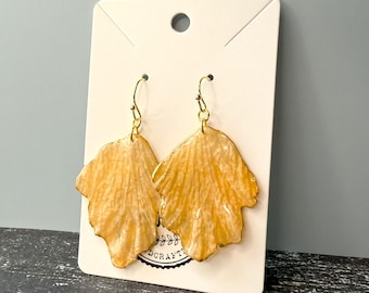 Ruffled Peach Petal Earrings – Statement Polymer Clay Florals – Handmade with Gold Edging