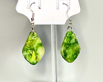 Green Marble & Gold Fleck Earrings – Teardrop or Diamond Shape