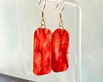 Orangey-Red Marble with Gold Flecks – Autumn-Inspired Clay Earrings