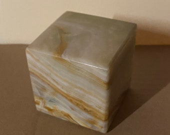 Vintage Square Paperweight: Alabaster/Onyx; 1960s