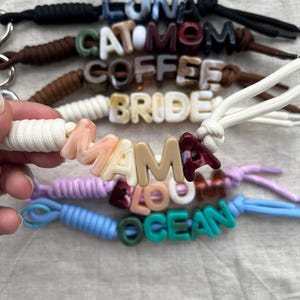 Personalised Name Bag Charm | Custom Marbled Acrylic Letter Keychain | Handmade Backpack Accessory
