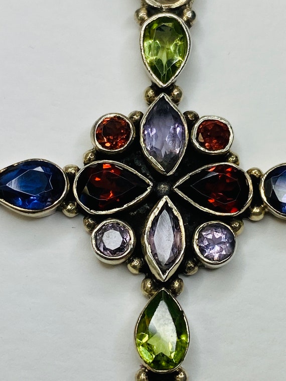 Vintage Silver Gemstones Cross Pendant