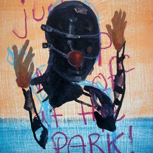 Drop me off at the park, Abstrakter Surrealismus Leather King, Park Hoodlum, Original Ölgemälde von Tyler Tilley