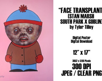 Face Transplant | Digital Wall Art By Tyler Tilley | Pop Surreal Digital Print | Stan South Park | Melted Dream | Stan Marsh x Goblin Mashup