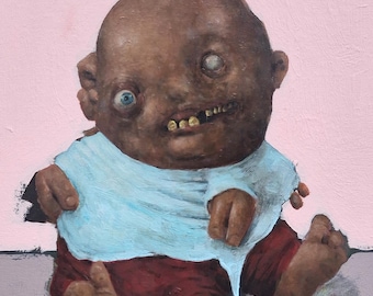 nuclear baby | threads is trending, again | Painting my imaginary Friends | Cartoon realism Portrait: Oil Painting