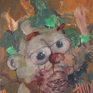 Krust / Payaso abstracto de dibujos animados del espacio exterior / Pintura al óleo original de Tyler Tilley