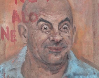 Surrealistisch 'Bean VS Rogan'-olieverfschilderij: popcultuurkunst van Tyler Tilley (30 x 40 cm)