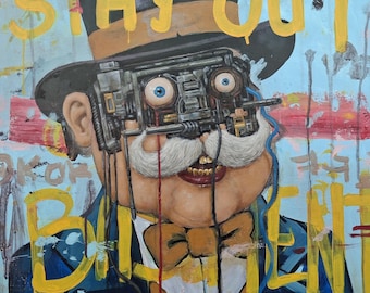 stay out of the basement | rise of the machines | original contemporary oil painting by Tyler Tilley