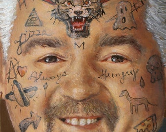 Guy Fieri Portrait: Original Oil Painting with Face Tattoos