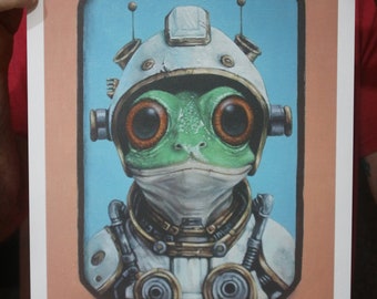 Space Oddity | Limited Edition Signed Print (Only 12) | (29.7cm x 42cm) | Free Shipping | Steampunk Astronaut Frog Print | A3