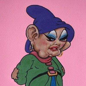The 8th Dwarf | Dopey X Divine | Original Oil Painting By Tyler Tilley | Disney X Pink Flamingos Mashup | Bent Memories