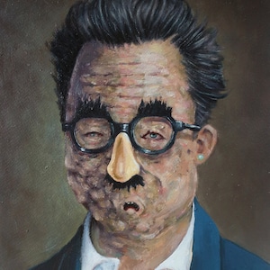 Protezione testimone/Ritratto di Elon Musk del multiverso/Opera d'arte con messaggio nascosto/Pittura a olio originale/Travestimento Società segreta introversa