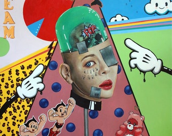 Dadaist Dream Pop Art Astro Skull | Acid Bath | Melted Dream Digital Poster Print by Tyler Tilley | Surreal Artwork | Digital Download