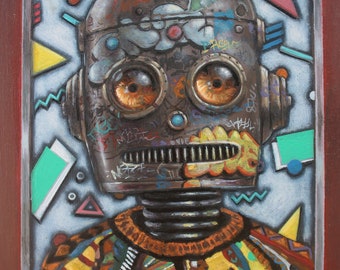 Bot Flex Pt 2 | Coogi Cyborg Collection | Cute and Weird Surreal Visions | Bender Graffiti Machine | Everyday Robot | Original Oil Painting