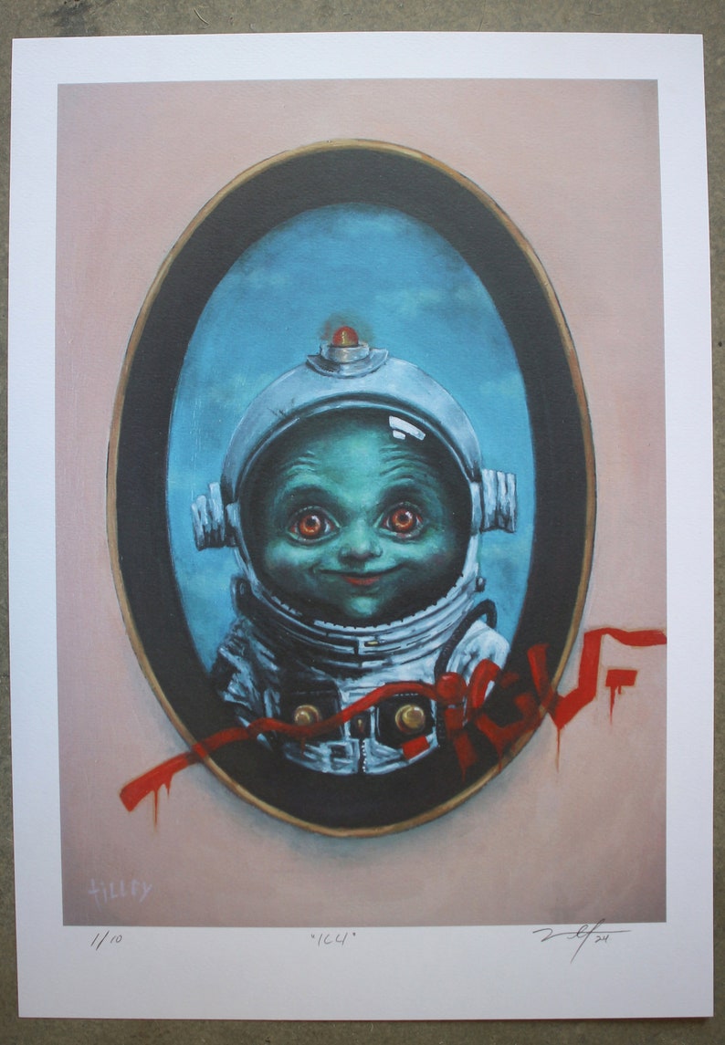 ICU Limited Edition Signed Print Only 10 29.7cm x 42cm Free Shipping Alien Invasion Print Mars Attacks Adorable Martian image 5