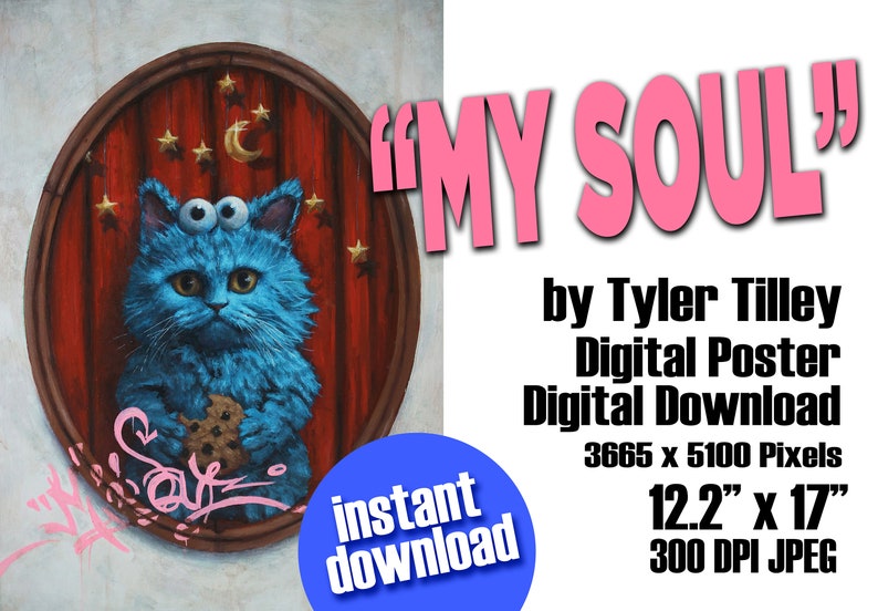 My Soul Cookie Monster Kitty Instant Digital Download Defaced & Vandalized Family Portrait Digital Wall Art By Tyler Tilley image 2