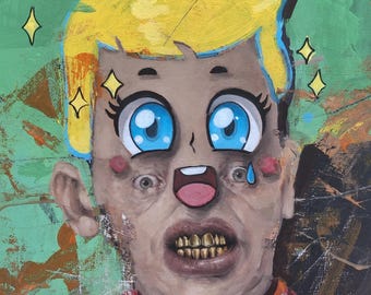 Hellen the Slop Hero | Can you make me pretty part 3 | Captain Disguise Cartoon realism Portrait: Contemporary Abstract Pop Art Oil Painting