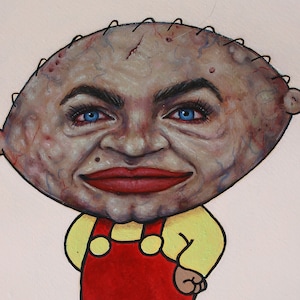 Stewie Griffin X Super Model Mashup | Cartoon x Realism Apocalypse | Original Oil Painting By Tyler Tilley | Acid Bath | Bent Memories