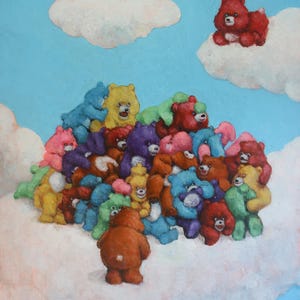 Caring Bears Wrestling Club, Original Ölgemälde, Glücksbären VS Hedonismus, Himmel VS Mensch Natur, Cartoons VS Sünde, Extrem Cartoon Mashup