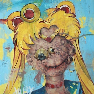 Peppa Moon, l'adorabile Jennifer, l'icona d'azione degli anime. Maiale dei cartoni animati di Sailor Planet X, dipinto a olio originale di Tyler Tilley.