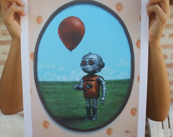 Soon We'll All Have Friends | Limited Edition Signed Print (Only 10) | (29.7cm x 42cm) | Free Shipping | Boy Robot Friend Print | A3