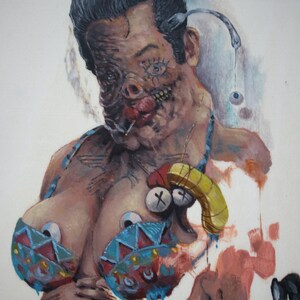 Still Got It, Jug Kopf Bizarro-Welt, üppiger König, schwarzer Samt, Original Ölgemälde von Tyler Tilley