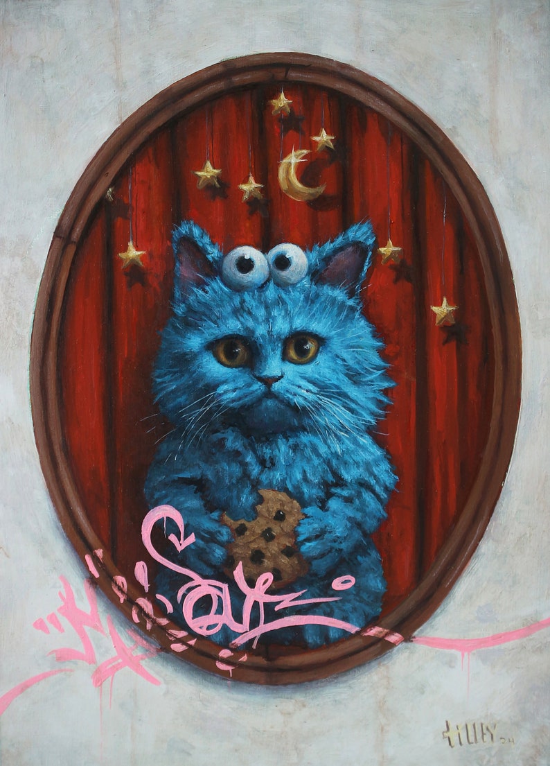 My Soul Cookie Monster Kitty Instant Digital Download Defaced & Vandalized Family Portrait Digital Wall Art By Tyler Tilley image 1