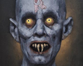 salem cares | cat nightmares | vampire tattoo | Original Oil Painting | Contemporary Pop Art Oil Painting by Tyler Tilley