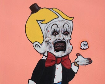 Richie Rich The Clown | Richie Rich X Art The Clown | Original Oil Painting By Tyler Tilley | Cartoon X Terrifier Mashup | Bent Memories