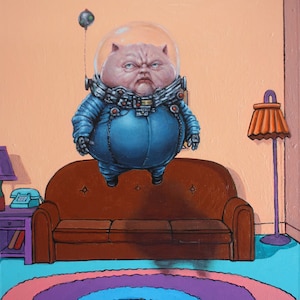 The Time Traveller | Oil Painting | The Simpsons + Sci-Fi Mashup | Cute and Weird Surreal Visions | Catman 6 x Time Travel Dimension