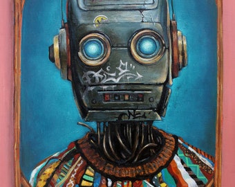 Bot Flex | Coogi Cyborg Collection | Cute and Weird Surreal Visions | Defaced Graffiti Machine | Everyday Robot | Original Oil Painting