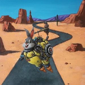 Back to the Future Oil Painting Bugs Bunny Sci-Fi Mashup Cute and Weird Surreal Visions Looney Tunes Classic x Time Travel image 1