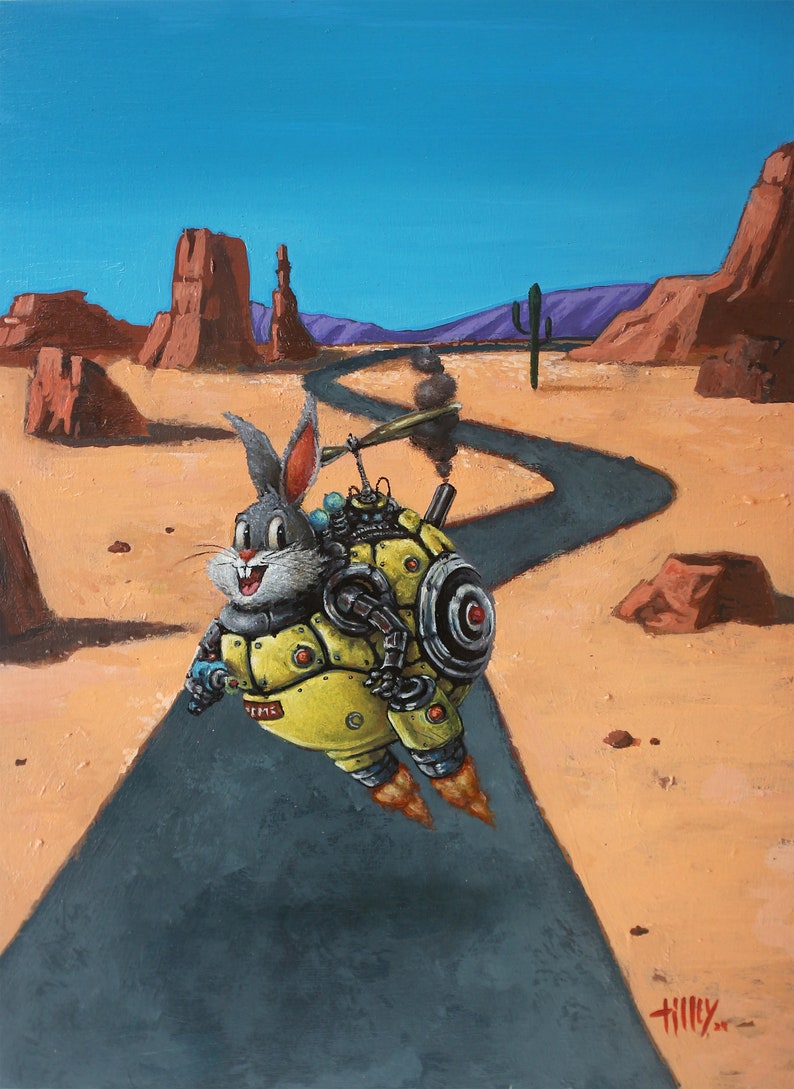 Back to the Future Oil Painting Bugs Bunny Sci-Fi Mashup Cute and Weird Surreal Visions Looney Tunes Classic x Time Travel image 1