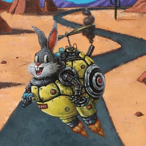 Back to the Future Oil Painting Bugs Bunny Sci-Fi Mashup Cute and Weird Surreal Visions Looney Tunes Classic x Time Travel image 3