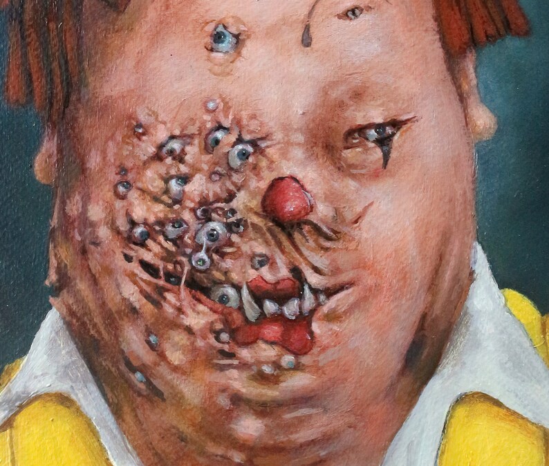 Sorry Pt. 4 Eyes Portrait of Ronald McDonald Return of the Flies McDonalds X Rhino Fantasy & Reality Original Oil Painting image 5