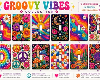 Groovy Light Switch Cover | Retro Hippie Switch Plate | Colorful UV Printed Wall Decor | Flower Power Outlet Cover | Boho Home Decor