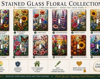 Stained Glass Floral Light Switch Cover | Wildflower Switch Plate | Cottagecore Wall Decor | UV Printed Outlet Cover