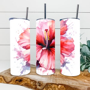 Fun hibiscus Watercolor Flower Tumbler wrap, Instant download, PNG botanical