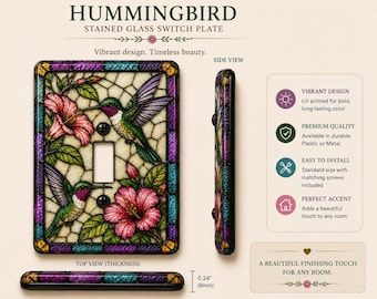 Hummingbird Stained Glass Light Switch Cover | Decorative Wall Plate | Bird Lover Gift | Floral Home Decor | Plastic or Metal
