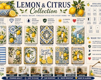 Lemon Light Switch Cover | Citrus Kitchen Decor | Mediterranean Tile Switch Plate | Amalfi Coastal Decor | UV Printed Wall Plate