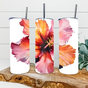 Fun hibiscus Watercolor Flower Tumbler wrap, Instant download, PNG, summer