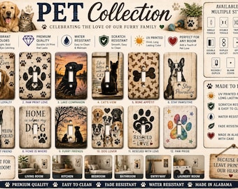 Lichtschalterabdeckung für Haustiere | Schalterplatte für Hunde und Katzen | Landhaus-Deko für Haustiere | Geschenk für Tierliebhaber | UV-bedruckte Wandplatte | Hergestellt in den USA