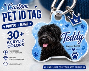 Custom Photo Pet ID Tag | Personalized Dog Tag | Cat ID Tag | Pet Name Tag with Photo | Custom Acrylic Pet Tag | Dog Collar Charm