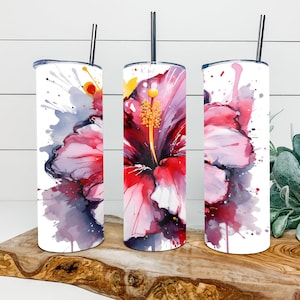 hibiscus Watercolor Flower Tumbler wrap, Instant download, PNG